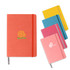 A5 PU cover notebook in coral, pink, yellow, and blue colours, featuring various logos.