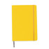 A5 PU cover notebook in vibrant yellow with an elastic band closure and a grey ribbon bookmark.