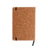 A cork notebook featuring a natural texture, with a black elastic band and strap. Ideal for note-taking and office use.
