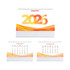 A desk calendar featuring a vibrant orange and yellow design, displaying months and dates for 2026. It has a logo.