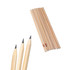 A set of grey-lead pencils with wooden shafts, showcasing three sharpened tips and a bundle of unsharpened pencils.