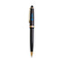 A black Plastic Click Deluxe Pen with gold accents and a branded element.