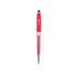 A red 2 in 1 crystal stylus pen with a shiny silver barrel and a logo on the side.