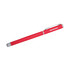 A red aluminum gel pen with a silver clip and a branding logo.
