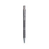 A metallic silver aluminium click pen with a clip and a shiny finish, featuring a logo.