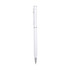 A sleek white aluminium cross pen with silver accents and a logo. Ideal for writing.