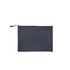 A dark navy zip bag with a textured surface, featuring a drawstring closure and a logo.