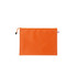 An orange laptop bag with a textured honeycomb pattern and a zip closure. It features a logo on the side.