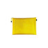 A bright yellow zip bag with a textured surface, featuring a zip closure and a small logo.