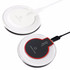 A white and a black wireless charger, featuring a circular design and a visible logo.
