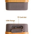 A bamboo Bluetooth wireless speaker featuring grey buttons and a USB charge port with a TF card slot.