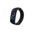 A black multifunctional smart band with a digital display showing time and fitness metrics. It has a branded logo.