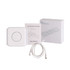 A white 3-in-1 foldable MagSafe wireless charger, accompanied by a user manual and a cable, all in a box.