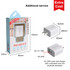 A white PD and QC 3.0 AC wall charger with a standard colour box, featuring a logo and various dimensions.