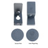 A grey foldable wireless charger stand with a circular opening and features for screen print and laser engraving.