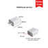 A white AC wall charger with two output ports, featuring a logo and dimensions of 42mm x 28mm x 42mm.