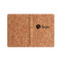 A cork passport holder in a natural shade, featuring a logo on the front.