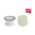 A custom shaped mirror phone pop holder in clear with a floral design outline in green. It includes a branding logo.