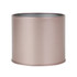 A small, round, metallic tin can in a rose gold colour, without a lid. Features a simple design.