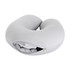 A grey, U-shaped travel pillow featuring a zippered compartment for easy storage and portability.