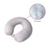 A U-shaped travel pillow in pale grey, made of soft fabric and filled with PP cotton, featuring a small button closure.