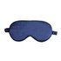 A navy satin sleep mask with an elastic band for a comfortable fit.