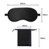 A black satin sleep mask with adjustable straps, accompanied by a matching pouch for storage.
