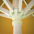 A white market umbrella with a round design, featuring a central pole and bright yellow canopy. Includes a logo.