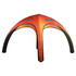 An orange and black 3x3m inflatable marquee features a curved design and has a logo on it.