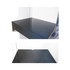 A three-tier cardboard floor display in navy blue, featuring a sleek, glossy surface with a clean design.