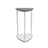 A triangular popup booth with a black top and white base, featuring silver legs. Suitable for exhibitions and events.