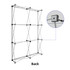A collapsible fabric popup display frame in silver with a detailed section showing a connector.