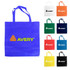A blue non-woven foldable bag with two handles and a logo, surrounded by bags in white, orange, green, black, and yellow.