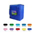 A blue non-woven cooler bag with two handles, featuring various colour options below. It has a logo.