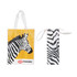 A laminated non-woven bag in yellow and black with a zebra design and handles, featuring a smaller version beside it.