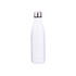 A drink bottle in white stainless steel with a silver lid and a logo on its surface.