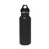 A drink bottle featuring a sleek black design with a double wall vacuum and a black PP lid.
