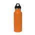 A drink bottle in vibrant orange with a double wall design and a black PP lid. Features a logo or branding.