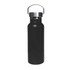 A drink bottle featuring a sleek black design, double wall vacuum insulation, and a stainless steel lid with a handle.