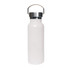 A drink bottle in white with a stainless steel lid and handle, designed as a 500ml double wall vacuum thermos.