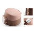 A drink bottle featuring a flip top lid, with a matte finish in shades of pink and brown. It includes a logo.