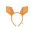 An orange headband with animal ears, featuring a simple design and a small logo tag attached.