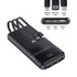 A black 10,000mAh eco fast charging power bank with integrated cables and multiple charging ports.