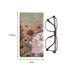 A full colour printed glasses pouch featuring a floral design, alongside a pair of glasses for scale.