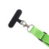 A green adjustable woven phone lanyard with a black clip attachment. Features a sturdy design and a branding logo.