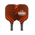 A set of two pickleball paddles in vibrant orange and black, featuring a textured design and grips.