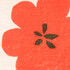 A vibrant orange flower design with dark green leaves on a light background, featuring a textured surface.