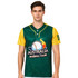 A green and yellow men's baseball jersey featuring a logo and a 2-button design. Made from 100% polyester.
