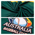A green polyester fabric featuring a baseball-themed design and a logo, suitable for a baseball jersey.