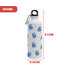A drink bottle featuring a white design with blue branding, measuring 21cm in height and 6.6cm in diameter.